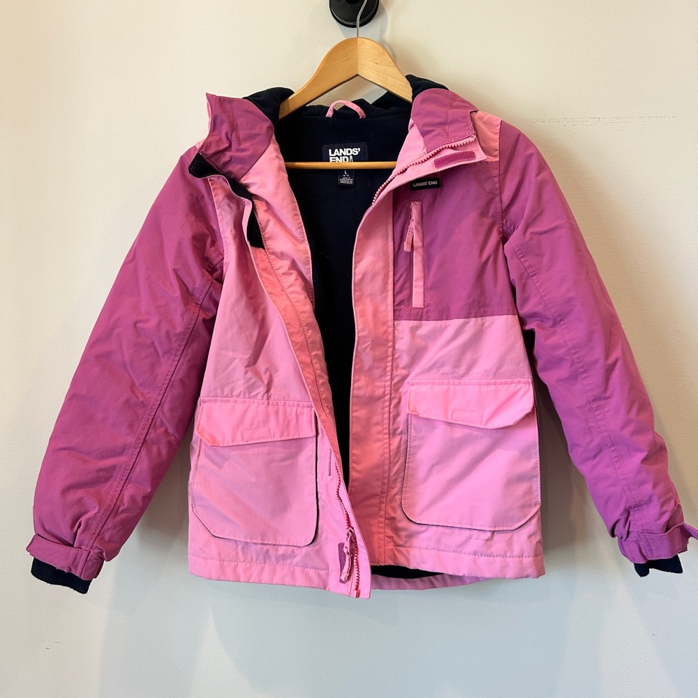 Lands' End Pink and Magenta Colorblock Kids' Rain Jacket